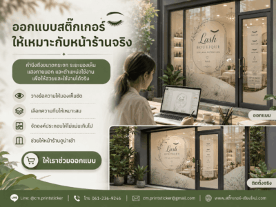 พิมพ์สติ๊กเกอร์ติดกระจกร้านต่อขนตา เชียงใหม่